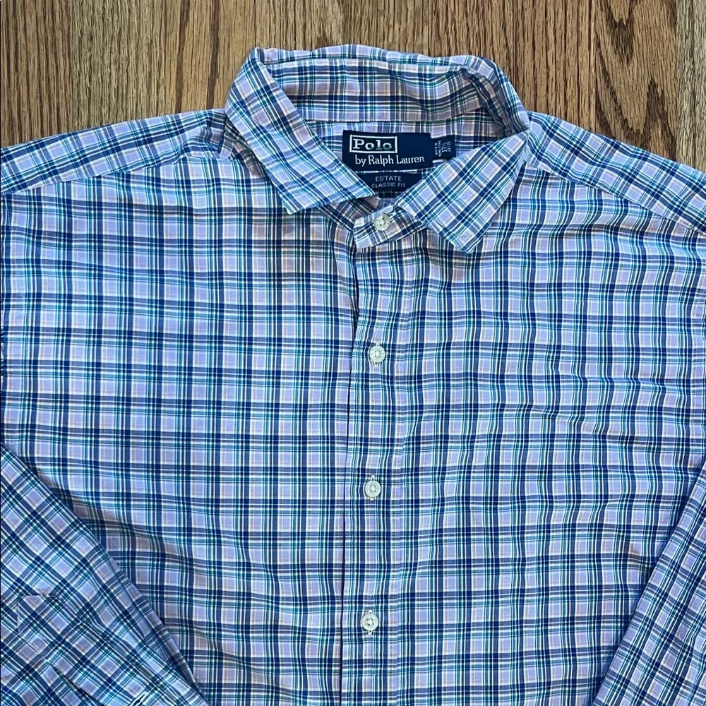 Polo Ralph Lauren Men's Blue and White Checkered Shirt Preppy Classic Fit Plaid